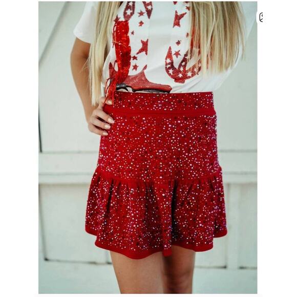 Queen of Sparkles Skirt Womens XS Rhinestone High Waist Party Dance Embellished - Picture 1 of 7